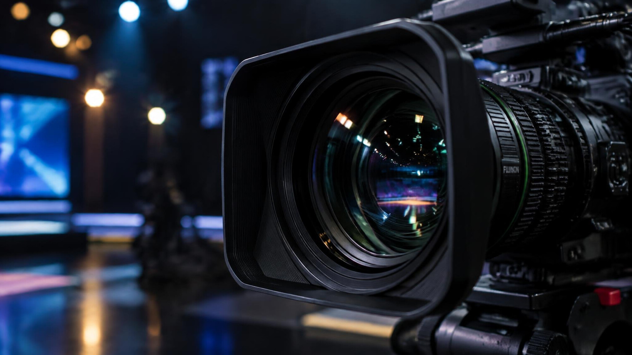 Professional camera lens close up in a studio